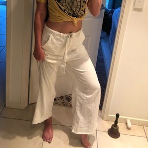 Urban Outfitters white linen cropped wide leg pant high waisted size 4